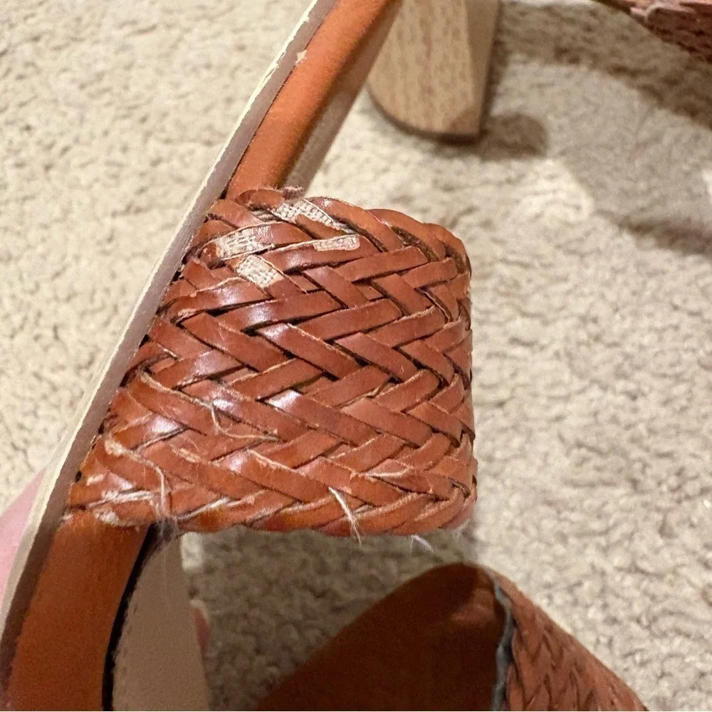 Brown Woven Block Heel Sandals